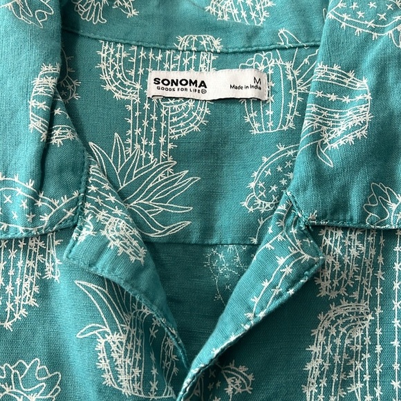 Sonoma Cactus Print Linen/Cotton Blend Short Sleeve Button Down - Picture 3 of 4